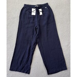 BARBOUR Cherbury Trousers Womens 10 Midnight Dark Blue Linen Elastic‎ Waist NWT